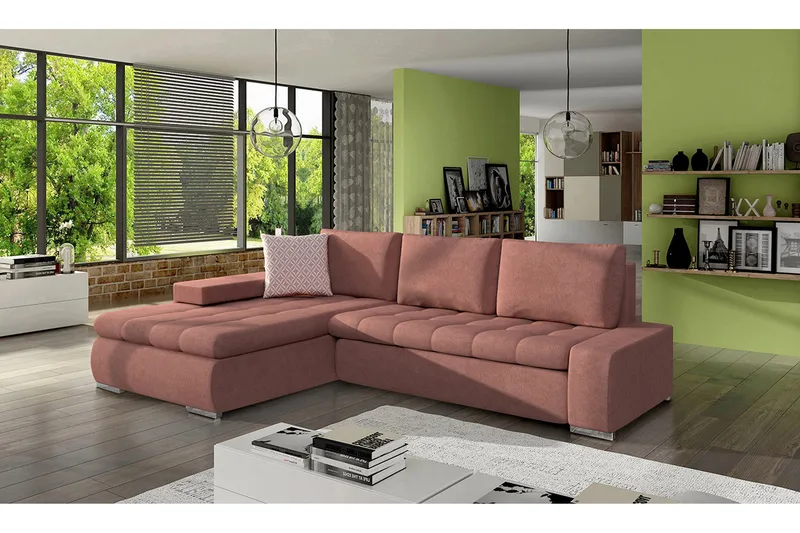 3-sits Hörnbäddsoffa Cerys Mini - Läder/Rosa - Möbler - Soffa - Sammetssoffa