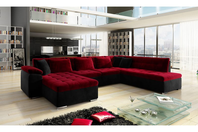 4-sits Bäddsoffa Sororia - Röd/Svart - Möbler - Soffa - Sammetssoffa