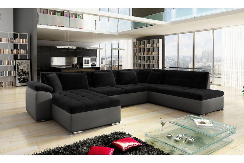 4-sits Bäddsoffa Sororia - Svart/Grå - Möbler - Soffa - Sammetssoffa