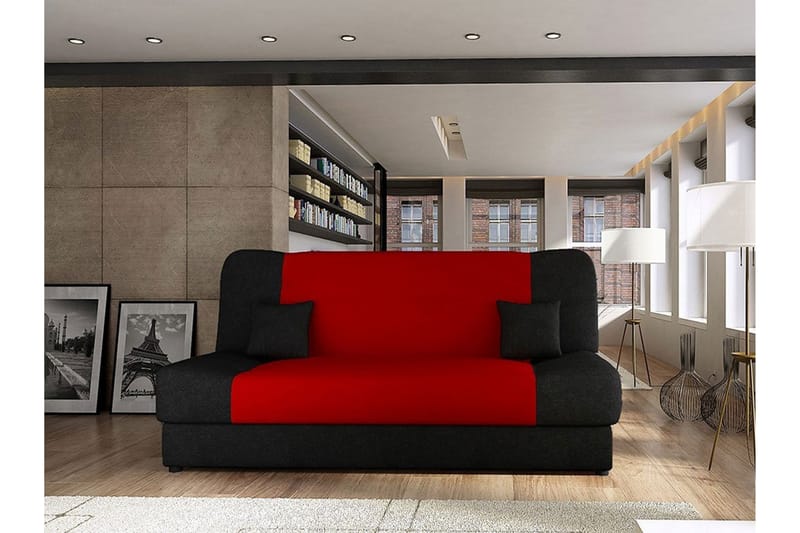 Bäddsoffa Jonas 195x87x86 cm - Röd/svart - Möbler - Soffa - Sammetssoffa