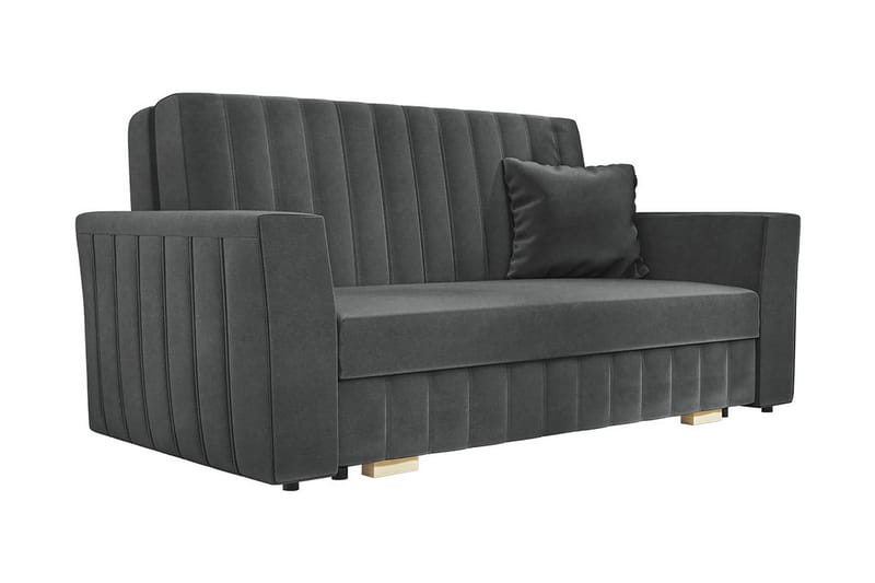 Bensbyn 2-sits Bäddsoffa med Förvaring och Vertikala Sömmar i Sammet - Grå - Möbler - Soffa - Bäddsoffa - 2 sits bäddsoffa