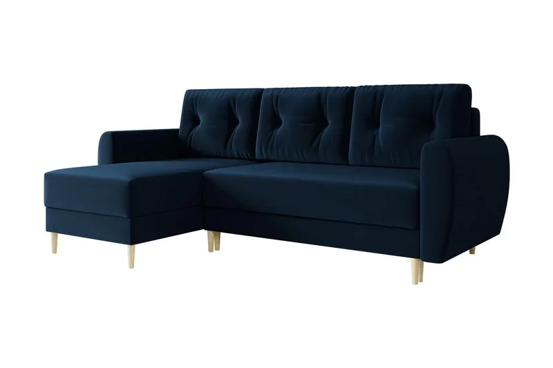 Bornalle 3-sits L-formad Bäddsoffa 130x200 cm med Förvaring i Sammet, Blå