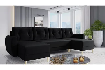 Bornalle 3-sits U-formad Bäddsoffa med Förvaring i Plysch - Svart - Möbler - Soffa - Bäddsoffa - Bäddsoffa divan