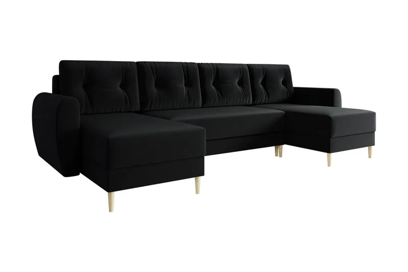 Bornalle 3-sits U-formad Bäddsoffa med Förvaring i Plysch - Svart - Möbler - Soffa - Bäddsoffa - Bäddsoffa divan