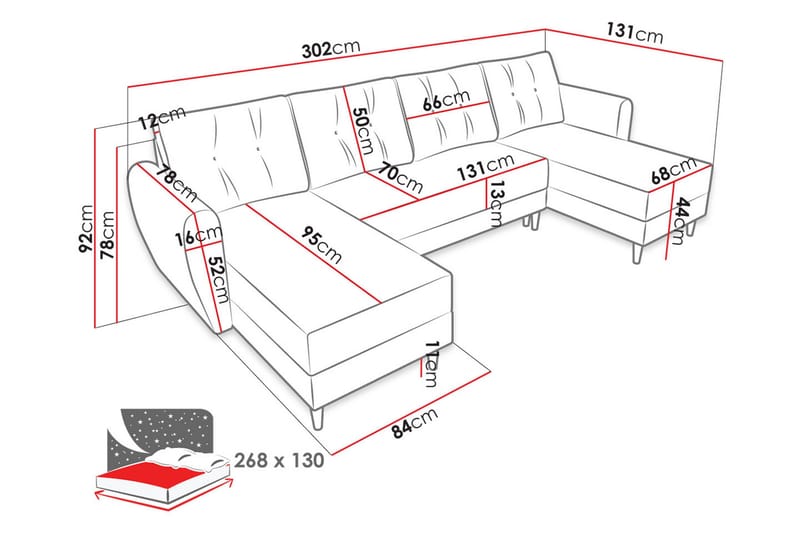 Bornalle 3-sits U-formad Bäddsoffa med Förvaring i Plysch - Gul - Möbler - Soffa - Bäddsoffa - Bäddsoffa divan