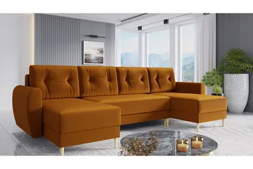 Bornalle 3-sits U-formad Bäddsoffa med Förvaring i Plysch - Gul - Möbler - Soffa - Bäddsoffa - Bäddsoffa divan