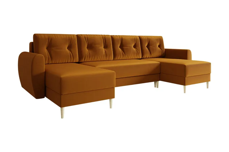 Bornalle 3-sits U-formad Bäddsoffa med Förvaring i Plysch - Gul - Möbler - Soffa - Bäddsoffa - Bäddsoffa divan