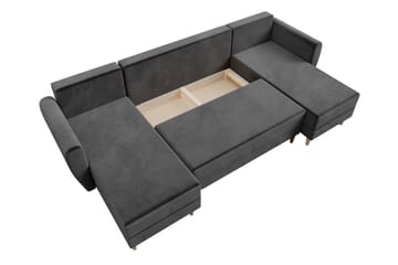Bornalle 4-sits U-formad Bäddsoffa med Förvaring och Knappdetaljer i Sammet - Blå - Möbler - Soffa - Bäddsoffa - Bäddsoffa divan