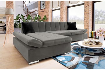 Branstad Bäddbar Hörnsoffa Vänstervänd 129x240 cm med Förvaring i Sammet - Grå - Möbler - Soffa - Sammetssoffa