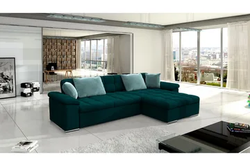 Camior 4-sits Högervänd Hörnbäddsoffa 129x227 cm med Förvaring i Sammet - Grön - Möbler - Soffa - Sammetssoffa