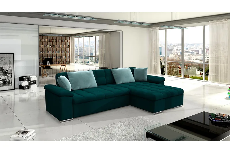 Camior 4-sits Högervänd Hörnbäddsoffa 129x227 cm med Förvaring i Sammet - Grön - Möbler - Soffa - Sammetssoffa
