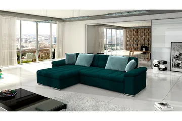 Camior 4-sits Vänstervänd Hörnbäddsoffa 129x227 cm med Förvaring i Sammet - Grön - Möbler - Soffa - Sammetssoffa