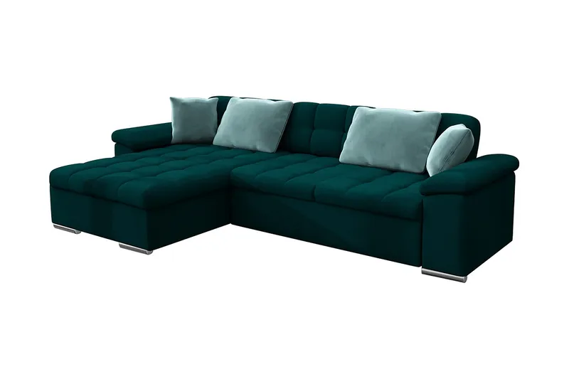 Camior 4-sits Vänstervänd Hörnbäddsoffa 129x227 cm med Förvaring i Sammet, Grön