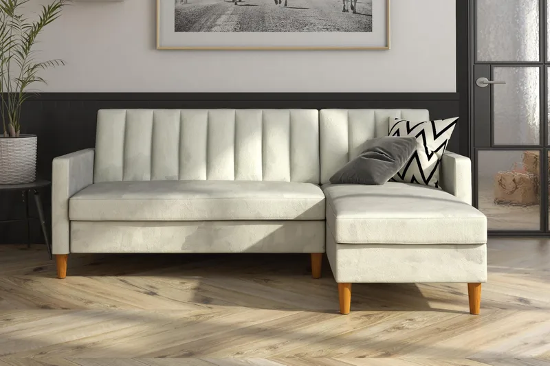 Celine 3-sits Divanbäddsoffa Sammet/Ljusgrå - Dorel Home - Möbler - Soffa - Sammetssoffa