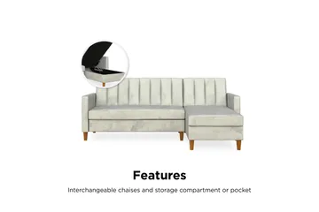 Celine 3-sits Divanbäddsoffa Sammet/Ljusgrå - Dorel Home - Möbler - Soffa - Sammetssoffa