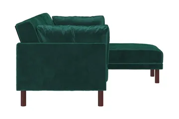 Clair 3-sits Bäddsoffa med Schäslong Ställbar Sammet/Grön/Tr - Dorel Home - Möbler - Soffa - Sammetssoffa