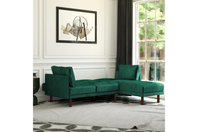 Clair 3-sits Bäddsoffa med Schäslong Ställbar Sammet/Grön/Tr - Dorel Home - Möbler - Soffa - Sammetssoffa