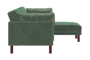 Clair 3-sits Bäddsoffa med Schäslong Ställbar Sammet/Grön/Tr - Dorel Home - Möbler - Soffa - Sammetssoffa
