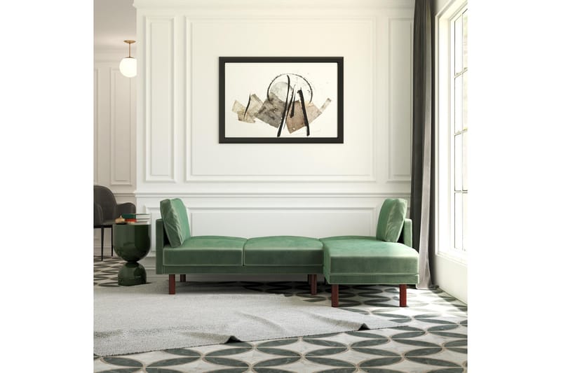 Clair 3-sits Bäddsoffa med Schäslong Ställbar Sammet/Grön/Tr - Dorel Home - Möbler - Soffa - Sammetssoffa