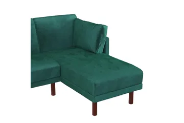 Clair 3-sits Bäddsoffa med Schäslong Ställbar Sammet/Grön/Tr - Dorel Home - Möbler - Soffa - Sammetssoffa