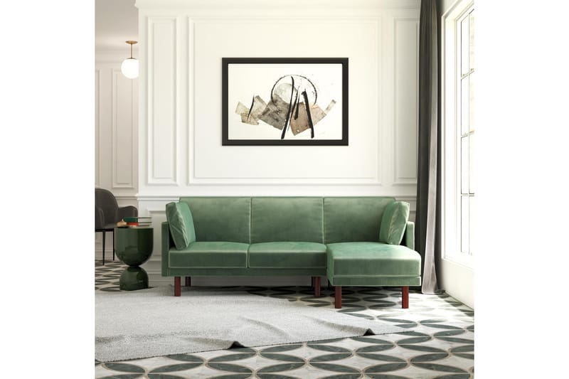Clair 3-sits Bäddsoffa med Schäslong Ställbar Sammet/Grön/Tr - Dorel Home - Möbler - Soffa - Sammetssoffa