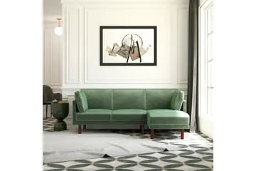 Clair 3-sits Bäddsoffa med Schäslong Ställbar Sammet/Grön/Tr - Dorel Home - Möbler - Soffa - Sammetssoffa