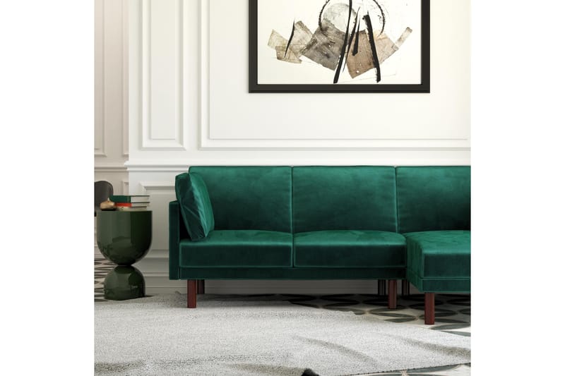 Clair 3-sits Bäddsoffa med Schäslong Ställbar Sammet/Grön/Tr - Dorel Home - Möbler - Soffa - Sammetssoffa