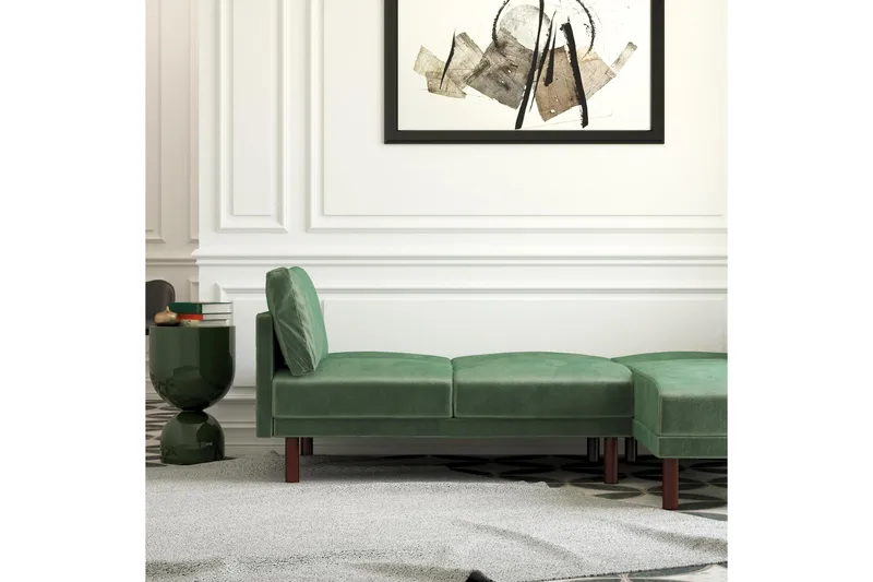 Clair 3-sits Bäddsoffa med Schäslong Ställbar Sammet/Grön/Tr - Dorel Home - Möbler - Soffa - Sammetssoffa