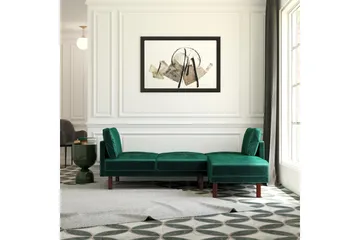 Clair 3-sits Bäddsoffa med Schäslong Ställbar Sammet/Grön/Tr - Dorel Home - Möbler - Soffa - Sammetssoffa