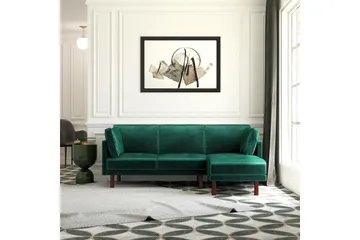 Clair 3-sits Bäddsoffa med Schäslong Ställbar Sammet/Grön/Tr - Dorel Home - Möbler - Soffa - Sammetssoffa