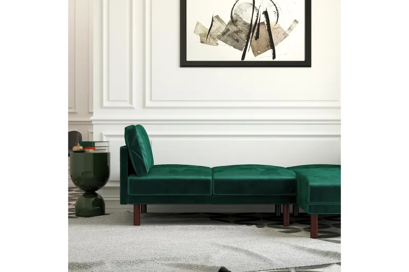 Clair 3-sits Bäddsoffa med Schäslong Ställbar Sammet/Grön/Tr - Dorel Home - Möbler - Soffa - Sammetssoffa