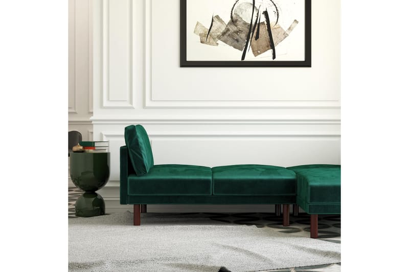 Clair 3-sits Bäddsoffa med Schäslong Ställbar Sammet/Grön/Tr - Dorel Home - Möbler - Soffa - Sammetssoffa