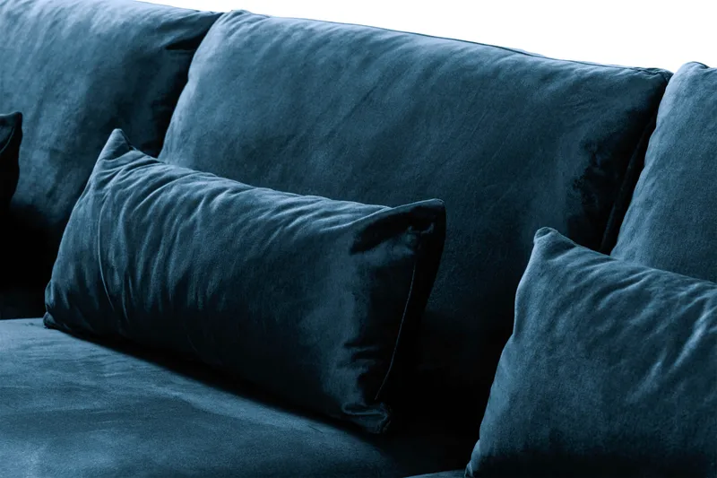 Copenhagen 4-sits Vänstervänd L-formad Divansoffa i Sammet - Blå - Möbler - Soffa - Sammetssoffa