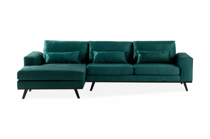 Copenhagen 4-sits Vänstervänd L-formad Divansoffa i Sammet - Grön - Möbler - Soffa - Sammetssoffa