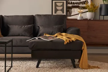 Copenhagen Compact 3-sits Vändbar L-formad Divansoffa i Sammet - Mörkgrå - Möbler - Soffa - Sammetssoffa