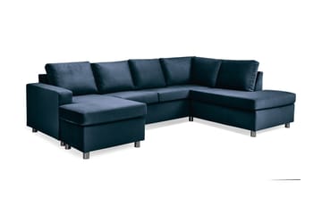 Crazy 4-sits Högervänd U-formad Large Soffa med Divan och Schäslong i Sammet - Blå - Möbler - Soffa - Sammetssoffa