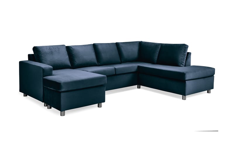 Crazy 4-sits Högervänd U-formad Large Soffa med Divan och Schäslong i Sammet - Blå - Möbler - Soffa - Sammetssoffa