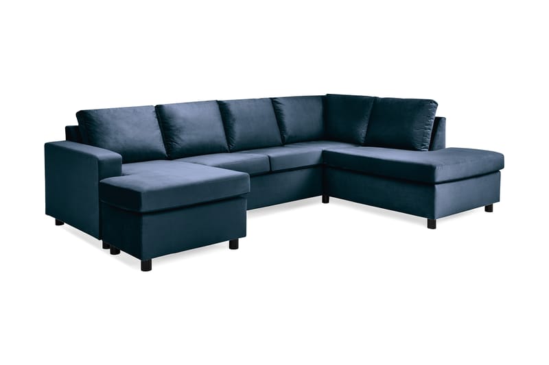 Crazy 4-sits Högervänd U-formad Large Soffa med Divan och Schäslong i Sammet - Blå - Möbler - Soffa - Sammetssoffa