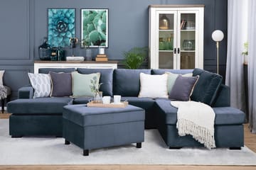 Crazy 4-sits Högervänd U-formad Large Soffa med Divan och Schäslong i Sammet - Blå - Möbler - Soffa - Sammetssoffa