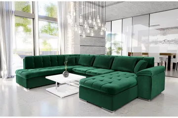Dynir 6-sits Högervänd U-formad Bäddsoffa 125x290 cm med Förvaring i Sammet - Grön - Möbler - Soffa - Sammetssoffa