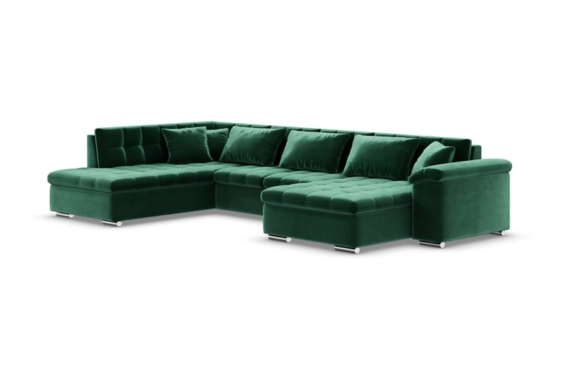 Dynir Högervänd U-formad Bäddsoffa 125x290 cm med Förvaring i Sammet - Grön - Möbler - Soffa - Sammetssoffa
