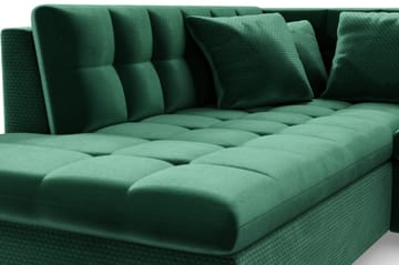 Dynir Högervänd U-formad Bäddsoffa 125x290 cm med Förvaring i Sammet - Grön - Möbler - Soffa - Sammetssoffa