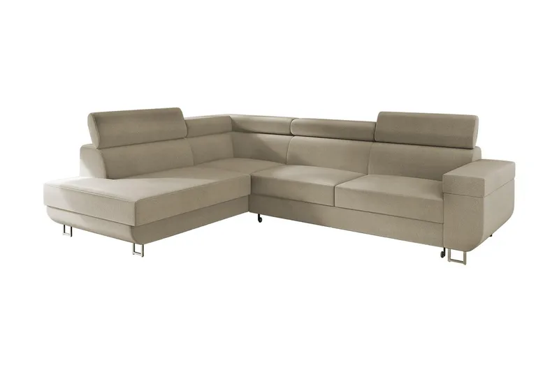 Fonti 4-sits Vänstervänd L-formad Bäddsoffa med Förvaring i Plysch, Beige