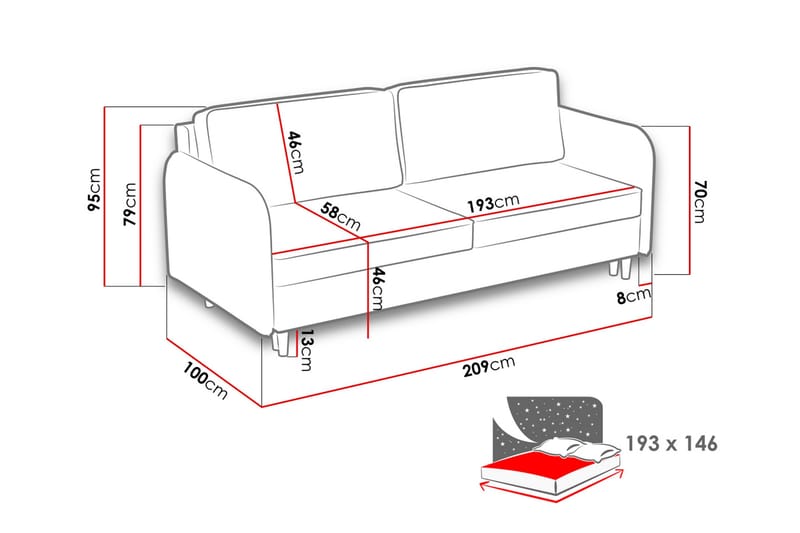 Gaja 2-sits Bäddsoffa Rundade Armstöd i Tyg - Beige - Möbler - Soffa - Sammetssoffa