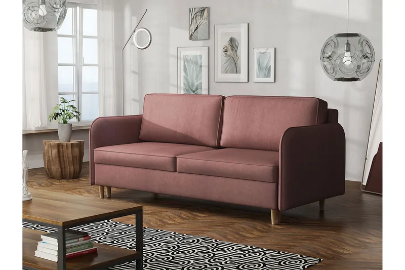 Gaja 2-sits Bäddsoffa Rundade Armstöd i Tyg - Rosa - Möbler - Soffa - Sammetssoffa