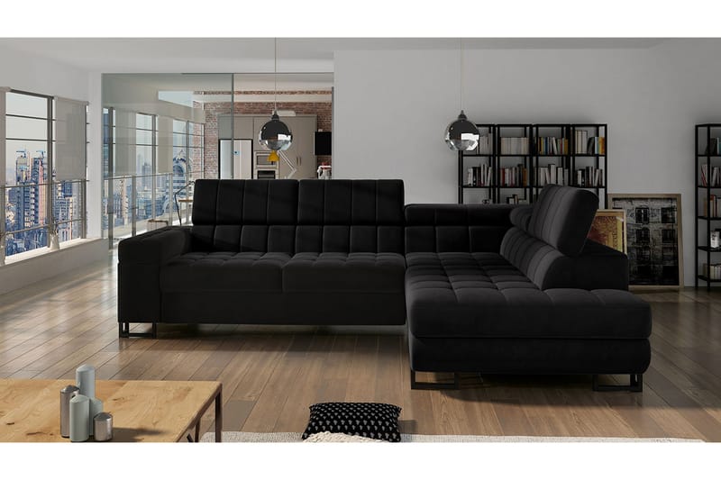 Hexham 4-sits Bäddsoffa Vänster - Svart - Möbler - Soffa - Sammetssoffa