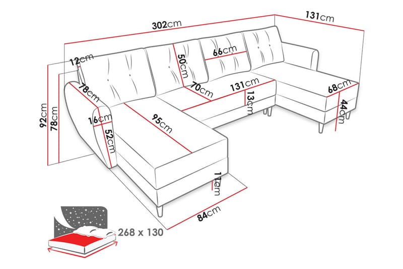 Ilzarbe Bäddsoffa - Gul - Bäddsoffa divan - U bäddsoffa - Sammetssoffa