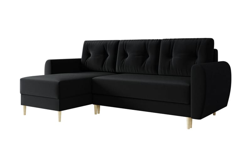 Ilzarbe Bäddsoffa - Svart - Bäddsoffa divan - U b�äddsoffa - Sammetssoffa