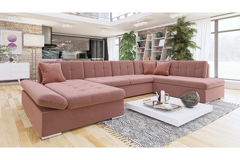 Jampra 4-sits Bäddsoffa Höger - Rosa - Sammetssoffa - Bäddsoffa divan