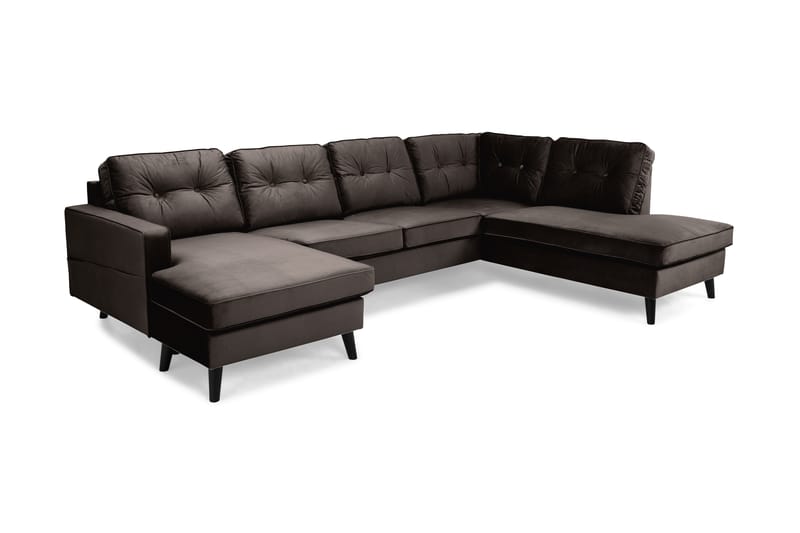 Monroe 4-sits Högervänd U-formad Soffa med Divan och Schäslong i Sammet - Brun - Möbler - Soffa - Sammetssoffa